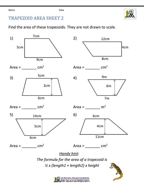 area of trapezoid worksheet printable